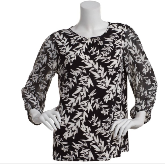 Kasper Sweaters - Kasper Womens Printed its SHIRRED NK Blouson SLV TOP W SZ:S